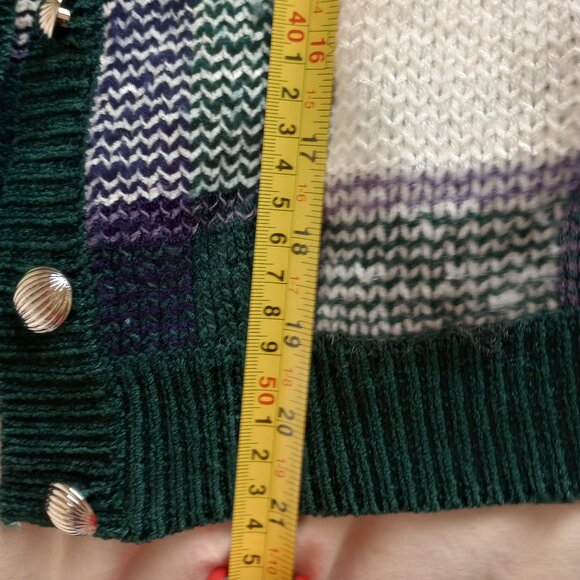 Preppy 90s Green Purple Plaid Cozy Cardigan Eclectic Buttons Christopher & Banks - Picture 4 of 6